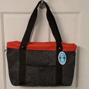 TOTE Bag Black w/White Pokadots Red Trim. Is not a zipper closer Bag